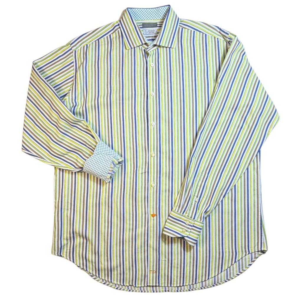 XL Thomas Dean Multicolor Striped Cotton Shirtmaker's Cloth Preppy